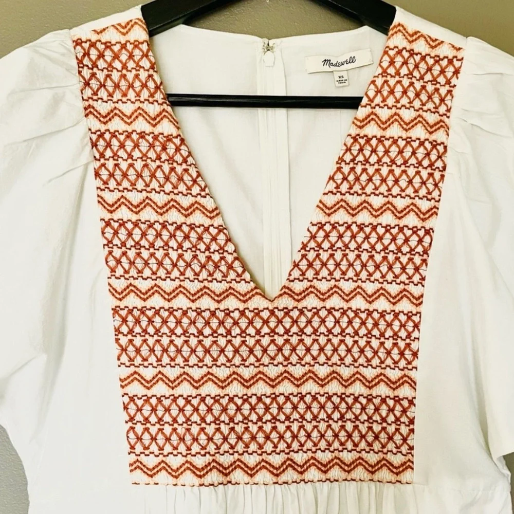 Madewell Embroidered Poplin V-Neck Mini Dress xs new - Picture 8 of 9